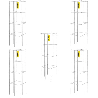 Tomato Cages, 11.8" x 11.8" x 46.1", 5 Packs Square Plant Support Cages, Silver PVC-Coated Steel Tomato Towers for Climbing Vegetables, Plants, Flowers, Fruits