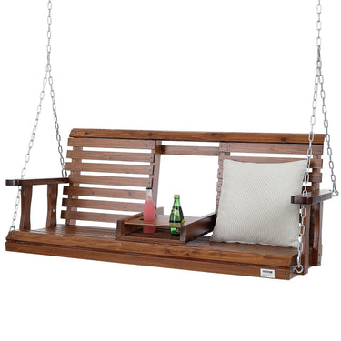 Wooden Porch Swing 5 ft, Patio bench swing for Courtyard & Garden, Upgraded 880 lbs Strong Load Capacity, Heavy Duty Swing Chair Bench with Hanging Chains for Outdoors, Brown