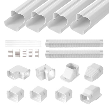 Mini Split Line Set Cover 3-inch W 17.6Ft L, PVC Decorative Pipe Line Cover For Air Conditioner with 4 Straight Ducts & Full Components Easy to Install, Paintable for Heat Pumps, White