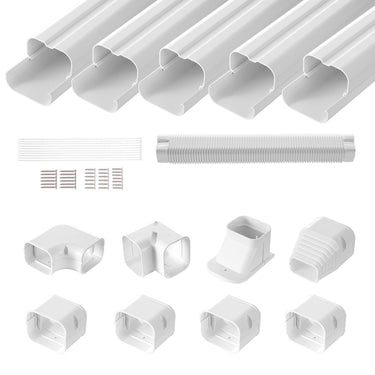 Mini Split Line Set Cover 3-inch W 10Ft L, PVC Decorative Pipe Line Cover For Air Conditioner with 5 Straight Ducts & Full Components Easy to Install, Paintable for Heat Pumps, White