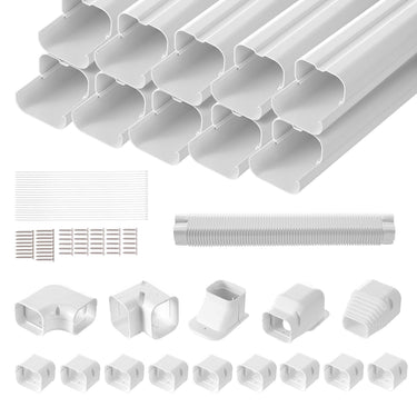 Mini Split Line Set Cover 3-inch W 17.7Ft L, PVC Decorative Pipe Line Cover For Air Conditioner with 10 Straight Ducts & Full Components Easy to Install, Paintable for Heat Pumps, White