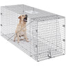 Live Animal Cage Trap, 42" x 16" x 18" Humane Cat Trap Galvanized Iron, Folding Animal Trap with Handle for Stray Dogs, Armadillos, Raccoons, Marmots, Foxes