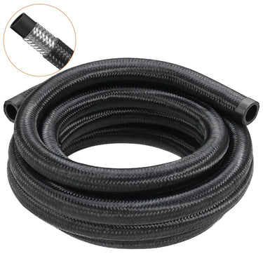 10AN Fuel Line Kit, 10 FT Fuel Hose Kit, 0.55" Nylon Stainless Steel Braided Fuel Line Oil/Gas/Diesel Hose End Fitting Kit, with 7 PCS Swivel Fitting Adapter Kit, Black