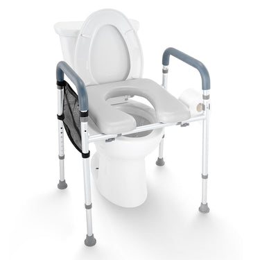 Raised Toilet Seat, 7-Position Height Adjustment 19.3" - 25.2", 350lbs Weight Capacity, with Comfort Padded Aluminum Frame, Universal Toilet Seat Riser, for Elderly, Handicap, Pregnant, Medical