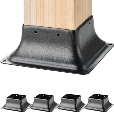 4x4 Post Base 4Pcs, Internal 3.6"x3.6" Heavy Duty Powder-Coated Steel Post Bracket Fit for Standard Wood Post Anchor, Decking Post Base for Deck Porch Handrail Railing Support