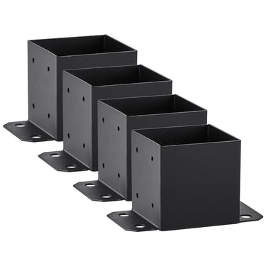 6x6 Post Base 4 Pcs, Inner Size 5.6"x5.6" Post Base Brackets, Heavy Duty Powder-Coated Post Anchor Matte Black Wood Post Brackets for Pavilion Deck Railing Support Deck Base Plate
