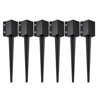 Fence Post Anchor Ground Spike, 6 Pack 24 x 4 x 4 Inches Outer Diameter (Inner Diameter 3.5 x3.5 Inches), Metal Black Powder Coated Post Stake Ground, for Mailbox Deck Garden Railing