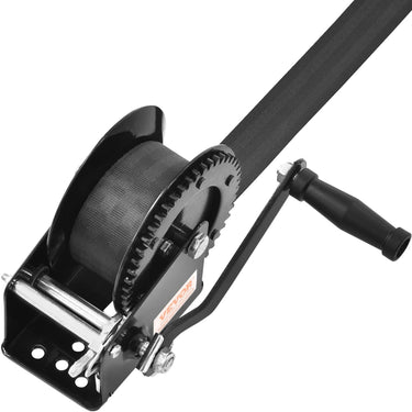 Hand Winch, 1600 lbs Pulling Capacity, Boat Trailer Winch Heavy Duty Rope Crank with 33 ft Polyester Strap and Two-Way Ratchet, Manual Operated Hand Crank Winch for Trailer, Boat or ATV Towing