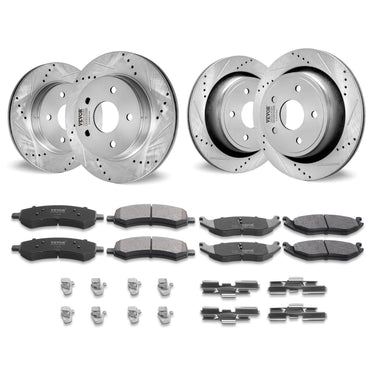 Drilled Slotted Front and Rear Brake Rotors Pads Kit for Dodge Ram 1500