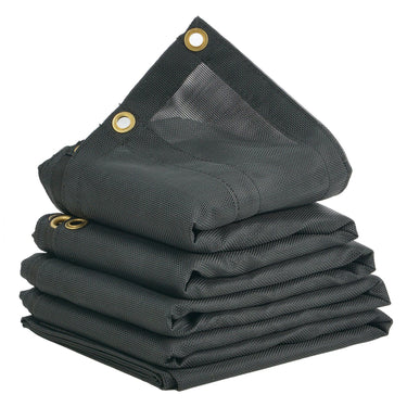 Dump Truck Mesh Tarp, 7.5x18 ft, PVC Coated Black Heavy Duty Cover with 5.5" 18oz Double Pocket, Brass Grommets, Reinforced Double Needle Stitch Webbing Fits Manual or Electric Dump Truck System