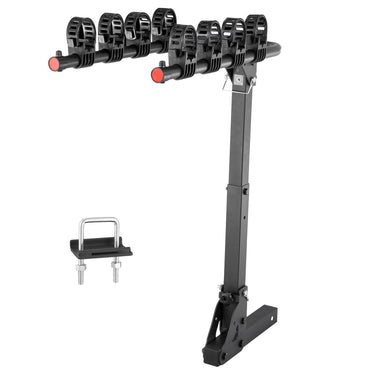 Hitch Mount Bike Rack, 4-Bike Carrier Rack, 150 LBS Capacity Bike Rack Hitch for 2-inch Receiver, Titling and Folding Bike Carrier with No-Wobble U Bolt and Strap, for Car, SUV, Truck, RV