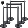 Crowd Control Stanchion, Set of 6 Pieces Stanchion Set, Stanchion Set with 6.6 ft/2 m Black Retractable Belt, Black Crowd Control Barrier w/Concrete and Metal Base - Easy Connect Assembly