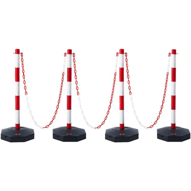 Adjustable Traffic Delineator Post Cones, 4 Pack, Traffic Safety Delineator Barrier with Fillable Base 8FT Chain, for Traffic Control Warning Parking Lot Construction Caution Roads, Red & White