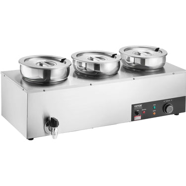 Electric Soup Warmer, Three 7.4QT Stainless Steel Round Pot 86~185°F Adjustable Temp, 1200W Commercial Bain Marie with Anti-dry Burn and Reset Button, Soup Station for Restaurant, Buffet, Silver