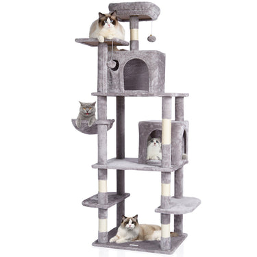 Cat Tree 68.5" Cat Tower with Cat Condos Sisal Scratching Post Light Grey