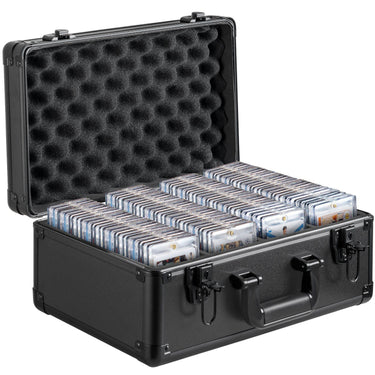 Graded Card Storage Box, 4 Slots, Graded Sports Cards Holder Carrying Case with Key Lock Foam Dividers, for 108 PSA Graded Cards 76 BGS Cards 84 SGC Cards 388 Top Loaders or 999+ Loose Cards