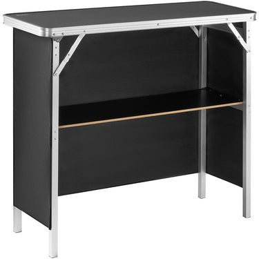 Folding Portable Bar Table, Tradeshow Podium Table for Indoor, Outdoor, Party, Picnic, Exhibition, Includes Carrying Case, Storage Shelf and Black Skirt, 38.39" x 15.16" x 34.25"