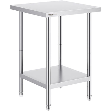 Stainless Steel Prep Table, 24 x 24 x 34 Inch, Heavy Duty Metal Worktable with 3 Adjustable Height Levels, Commercial Workstation for Kitchen Garage Restaurant Backyard