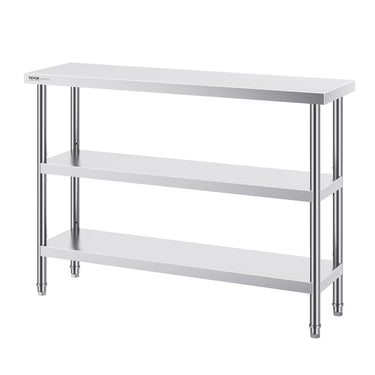 Stainless Steel Food Prep Table, 14 x 48 x 34 Inch Commercial Kitchen Worktable, with 2 Adjustable Undershelf, Heavy Duty Prep Table Metal Work Table for BBQ, Kitchen, Home, and Garage