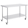 Stainless Steel Work Table 30 x 60 x 38 Inch, with 4 Wheels, 3 Adjustable Height Levels, Heavy Duty Food Prep Worktable for Commercial Kitchen Restaurant, Silver