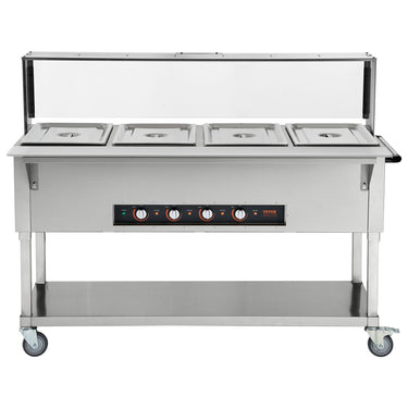 4-Pan Commercial Food Warmer, 4 x 20.6QT Electric Steam Table, 2000W Professional Buffet Catering Food Warmer with Acrylic Sneeze Guard, Food Grade Stainless Steel Server for Party Restaurant