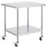 Stainless Steel Work Table 30 x 36 x 38 Inch, with 4 Wheels, 3 Adjustable Height Levels, Heavy Duty Food Prep Worktable for Commercial Kitchen Restaurant, Silver