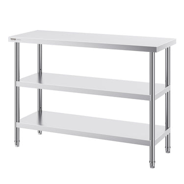 Stainless Steel Food Prep Table, 18 x 48 x 34 Inch Commercial Kitchen Worktable, with 2 Adjustable Undershelf, Heavy Duty Prep Table Metal Work Table for BBQ, Kitchen, Home, and Garage
