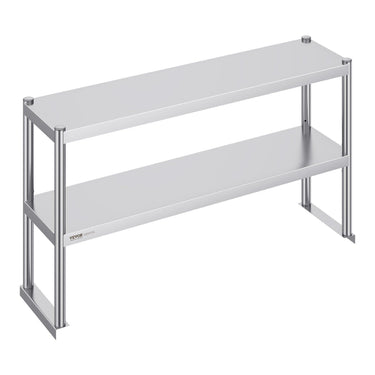 Double Overshelf, Double Tier Stainless Steel Overshelf, 12 x 48 Inch Double Deck Overshelf, Height Adjustable Overshelf Prep Work Table for Kitchen, Restaurant and Workshop