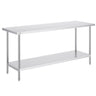 Stainless Steel Prep Table, 24 x 72 x 34 Inch, Heavy Duty Metal Worktable with 3 Adjustable Height Levels, Commercial Workstation for Kitchen Garage Restaurant Backyard