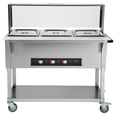 3-Pan Commercial Food Warmer, 3 x 20.6QT Electric Steam Table, 1500W Professional Buffet Catering Food Warmer with Acrylic Sneeze Guard, Food Grade Stainless Steel Server for Party Restaurant
