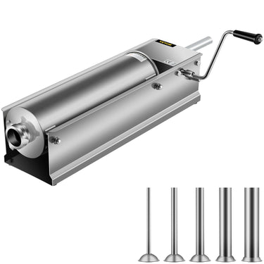 Horizontal Sausage Stuffer 7L/15Lbs Manual Sausage Maker With 5 Filling Nozzles Sausage Stuffing Machine For Home & Commercial Use Stainless Steel