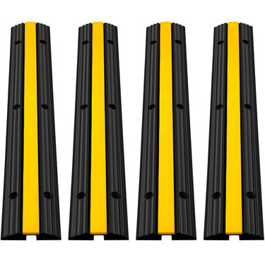 4 Pack of 1-Channel Rubber Cable Protector Ramps Heavy Duty 22046Lbs Load Capacity Cable Wire Cord Cover Ramp Speed Bump Driveway Hose Cable Ramp Protective Cover