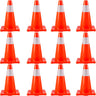 12Pack 18" Traffic Cones, Safety Road Parking Cones PVC Base, Orange Traffic Cone with Reflective Collars, Hazard Construction Cones for Home Traffic Parking