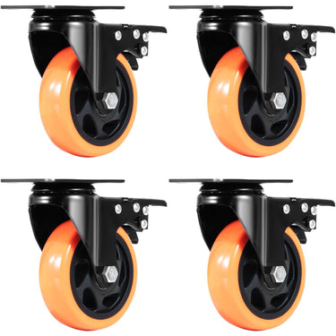 Caster Wheels, 4-inch Swivel Plate Casters, Set of 4, with Security A/B Locking No Noise PVC Wheels, Heavy Duty 350 lbs Load Capacity Per Caster, Non-Marking Wheels for Cart Furniture Workbench
