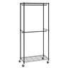 Heavy Duty Clothes Rack, Double Hanging Rods Clothing Garment Rack with Bottom and Top Storage Tier, Rolling Clothing Rack for Hanging Clothes, 1'' Diameter Thicken Steel Tube Hold Up to 300Lbs