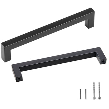 30 Pack Cabinet Pulls, 5.03in / 128mm Center to Center Slim Square Kitchen Cabinet Drawer, Stainless Steel Modern Kitchen Cupboard Door Handles for Kitchen Bathroom Bar Hardware Matte Black