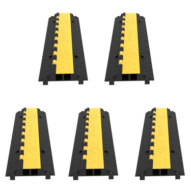 5 Pack Rubber Cable Protector Ramp 2 Channel Heavy Duty 66,000 lbs Load Capacity Cable Wire Cord Cover Ramp Speed Bump Driveway Hose Cable Ramp Protective Cover (2-Channel, 5 Pack-66,000 lbs)
