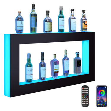LED Lighted Liquor Bottle Display Bar Shelf RF & App Control 48" Square
