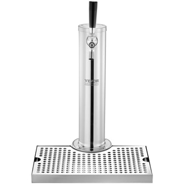 Kegerator Tower Kit, Single Tap Beer Conversion Kit, Stainless Steel Keg Beer Tower Dispenser with Dual Gauge CGA320 Regulator & D-System Keg Coupler, Beer Drip Tray for Party Home