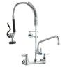 Commercial Faucet with Pre-Rinse Sprayer, 25" Height, 8" Center, 12" Swing Spout, Wall Mount Kitchen Sink Faucet, Brass Constructed Device with Pull Down Spray, for 1/2/3 Compartment Sink