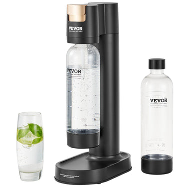 Sparkling Water Maker, Soda Maker Machine for Home Carbonating, Seltzer Water Starter Kit with 2 BPA-free 1L PET Bottles, Compatible with Mainstream Screw-in 60L CO2 Cylinder(NOT Included) Black
