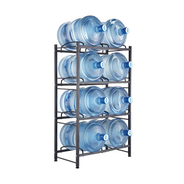 4 Tiers Water Jug Holder Double Row Water Bottle Rack for 8 Bottles Black