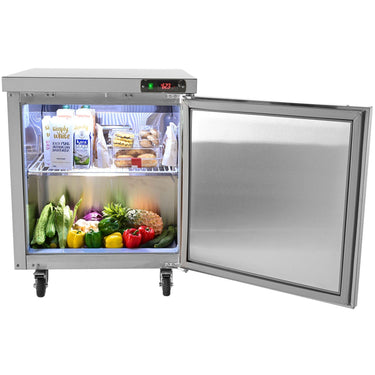 Commercial Refrigerator, 28" Undercounter Worktop Refrigerator, 7.4 Cu. Ft Thick Stainless Steel Refrigerated Food Prep Station Fan Cooling Single Door Worktop Fridge with lock for Bar