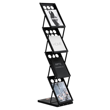 Foldable Magazine Display Rack, 4-Tier Brochure Literature Display Stand, Portable Catalog Brochure Holder Stand with Carrying Bag for Office Trade Show Exhibitions, 4 Pockets