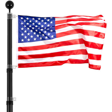 25FT Telescopic Flagpole Kit Heavy Duty Aluminum Flag Pole American Black