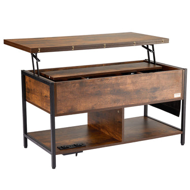 Lift Top Coffee Table 39.4" Rectangle Coffee Table with Light & USB Brown