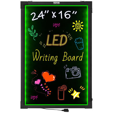 LED Message Writing Board, 24"x16" Illuminated Erasable Lighted Chalkboard, Neon Effect Menu Sign Board, Drawing Board with 8 Fluorescent Chalk Markers and Remote Tested to UL Standards