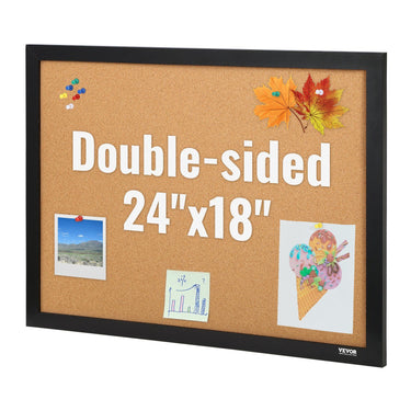 Cork Board, 24 x 18 inches, Double-sided Bulletin Board with MDF Sticker Frame, Vision Board Includes 10 Pushpins, for Display and Decoration in Office Home and School