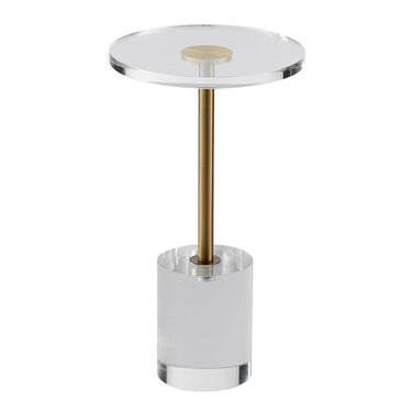 Clear Acrylic End Table, Acrylic Side Table with a Solid Base, 11.9 x 11.9 inch Round Tabletop, 21.4 inch High, for Coffee, Drink, Food, Snack used in Living Room, Bedroom, and Study