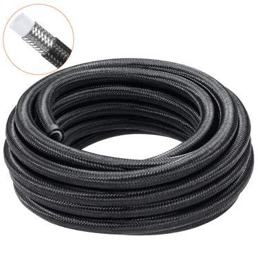 6AN Fuel Line Kit, 25 FT Fuel Hose Kit, 5/16" Nylon Stainless Steel Braided PTFE Fuel Line Kit, E85/Oil/Gas/Diesel Hose End Fitting Kit, with 15 PCS Swivel Fitting Adapter Kit, Black